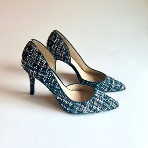 Jessica Simpson Black Pink Blue Textile Tweed Point Toe Rubber Outsole Heels